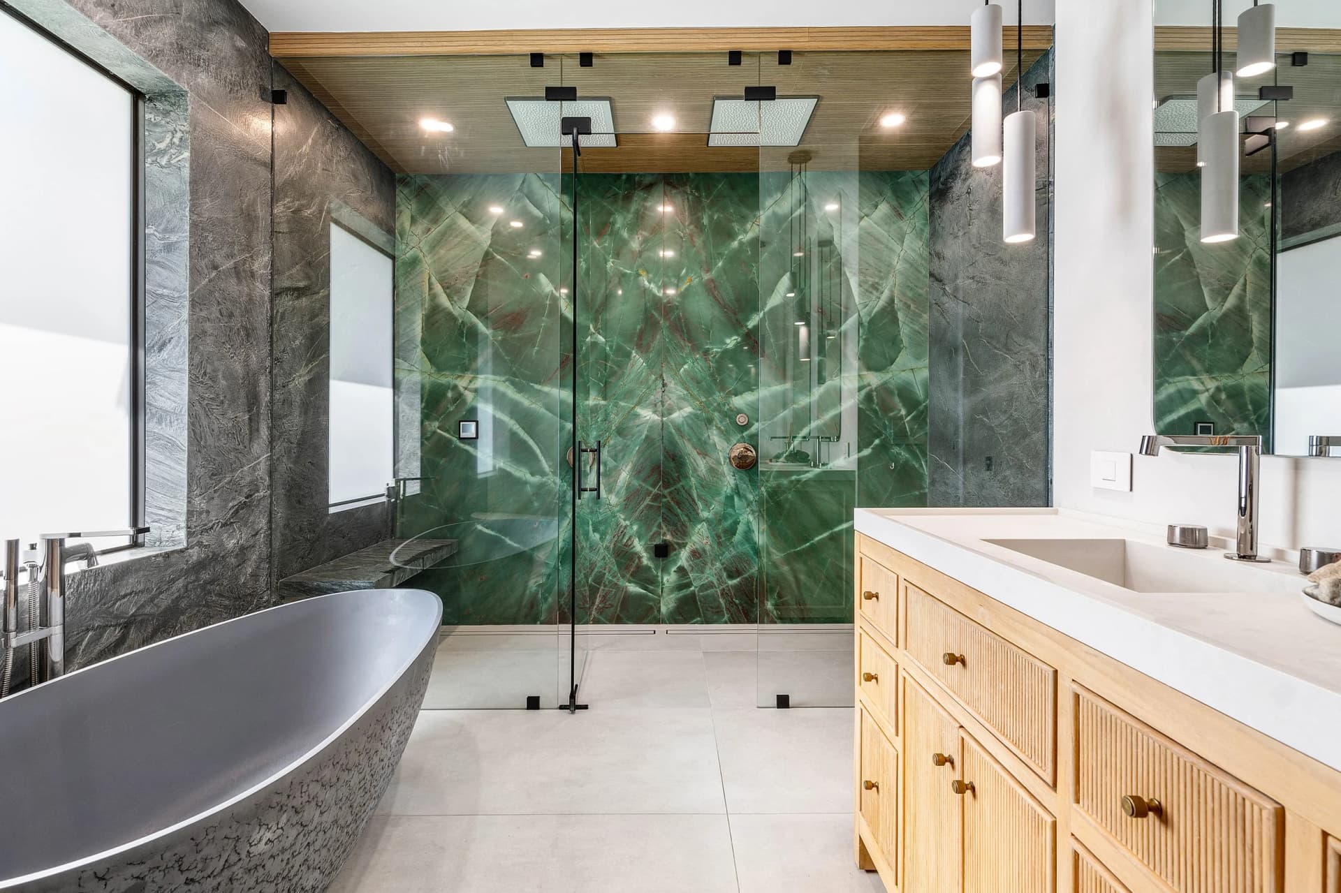 Bathroom renovation with porcelain shower walls near Jupiter